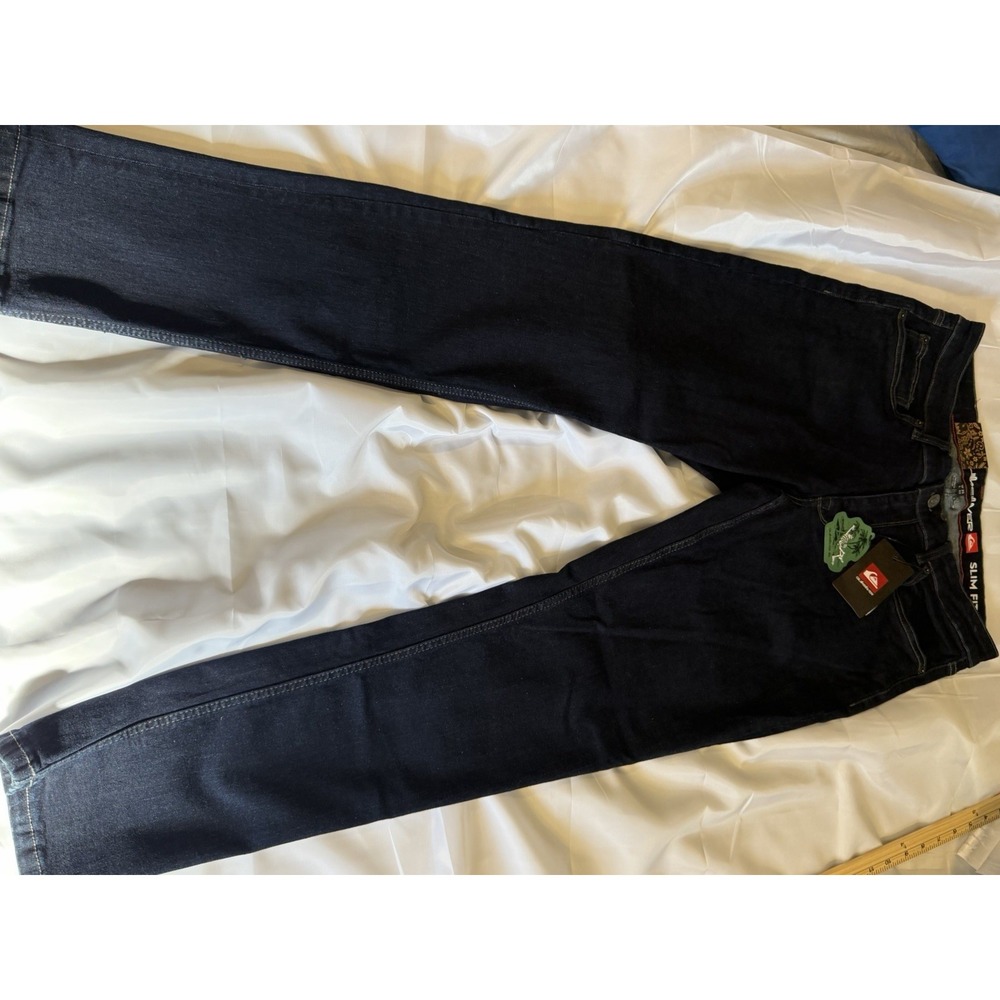 Quiksilver Mens Slim Fit Jeans 34x32 Dark Rinse Blue Denim New